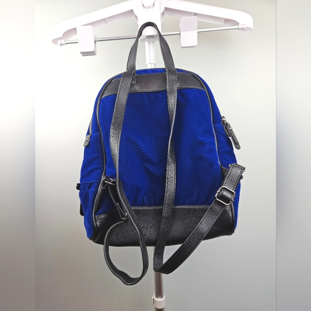 Design Lab Blue Velvet Velour Backpack - Picture 2 of 7